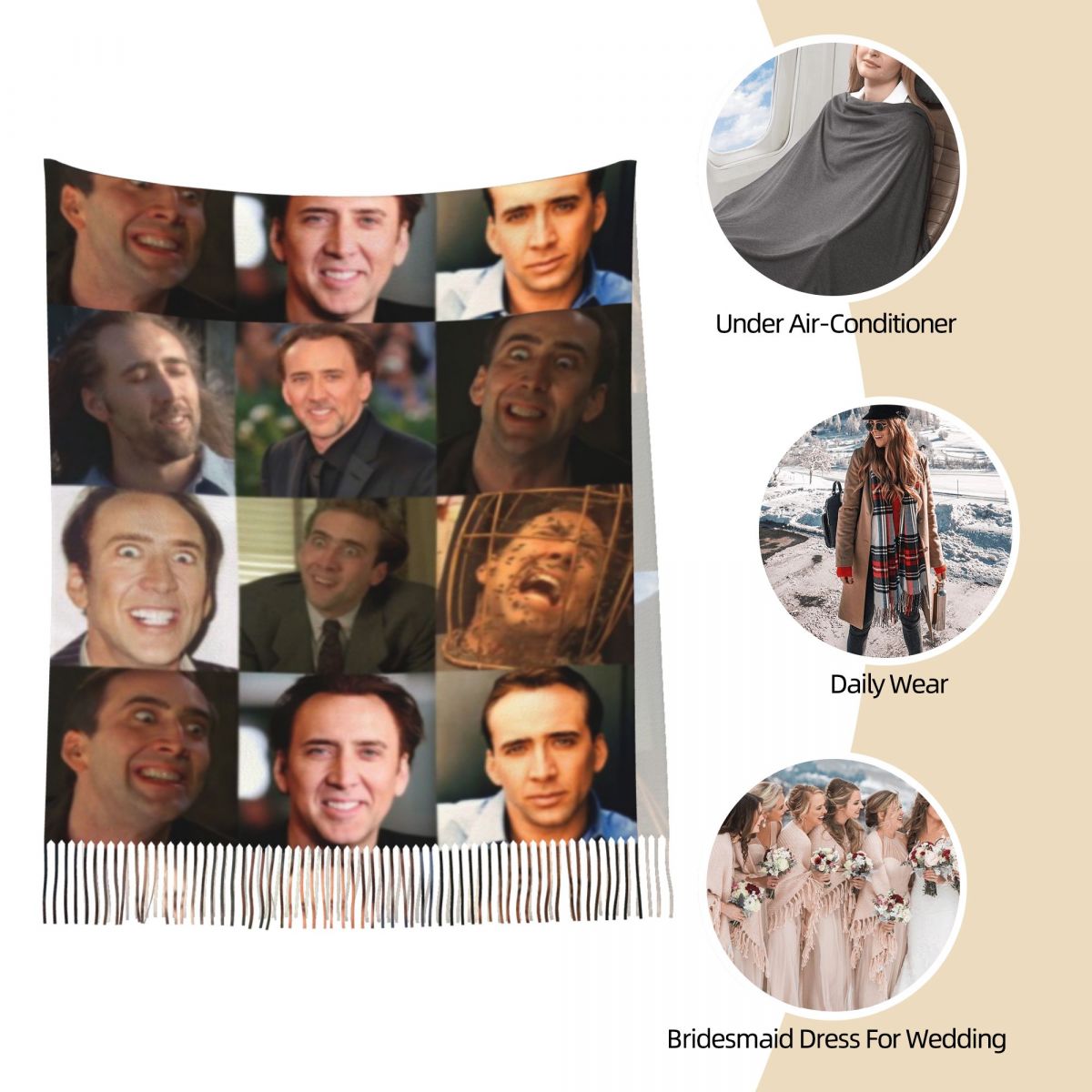 Nicolas Cage Engraçado Rosto M - Pashmina Wrap Large avaliação e preço