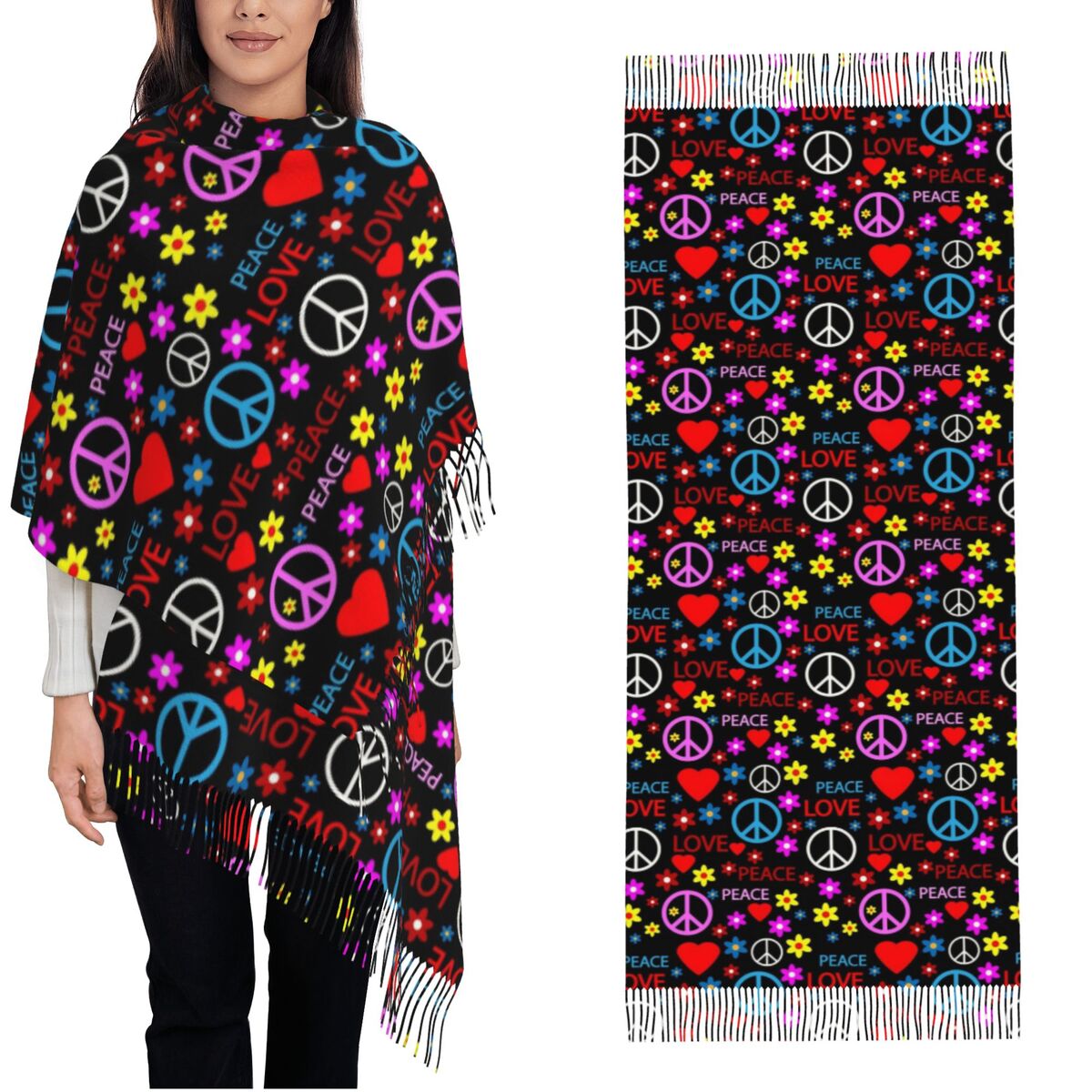 Paz foral amor padrão cachecol - Pashmina Wrap Large avaliação e preço